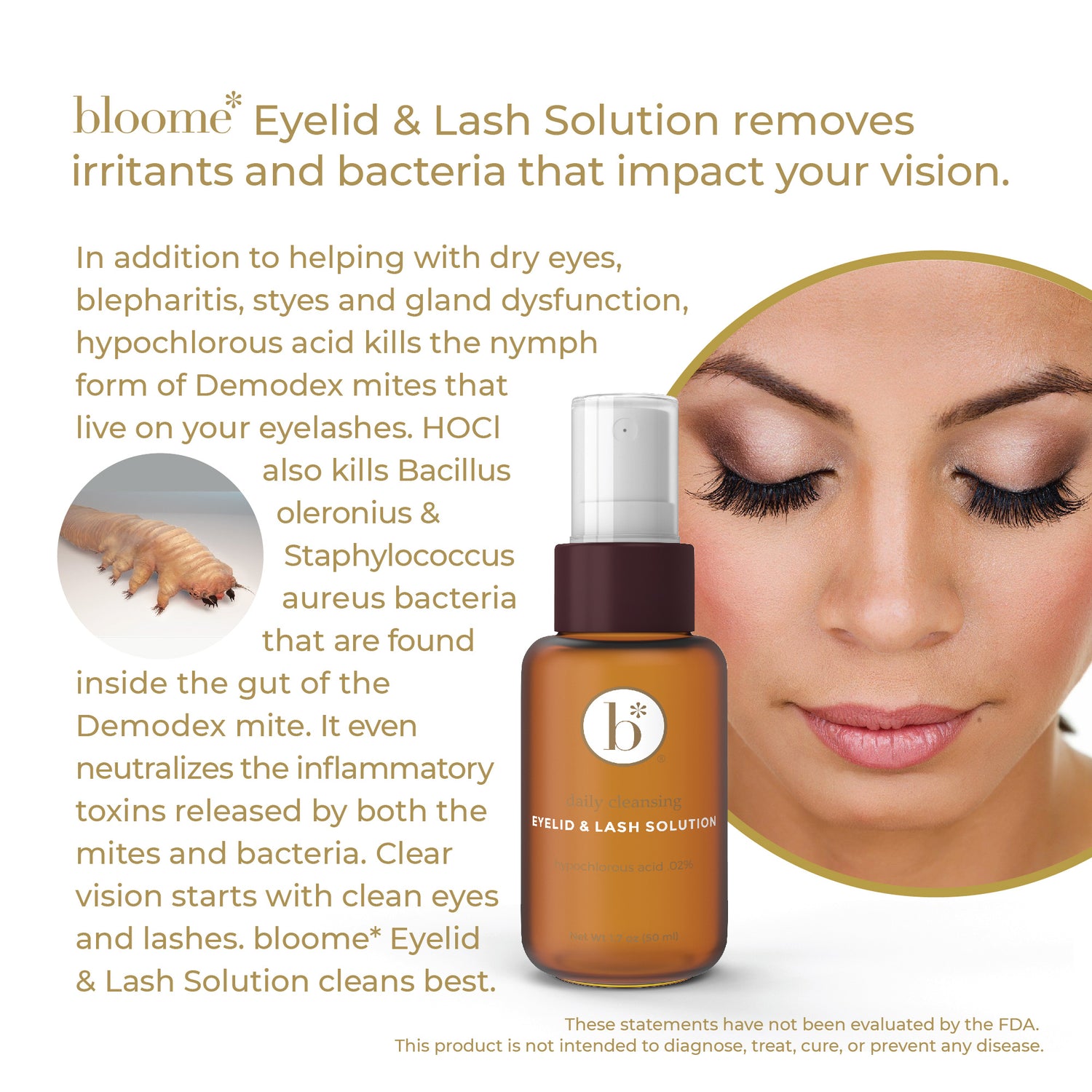 Bloome Hypochlorous Acid Eyelid and Lash Solution, .02% (1.7 Ounce)