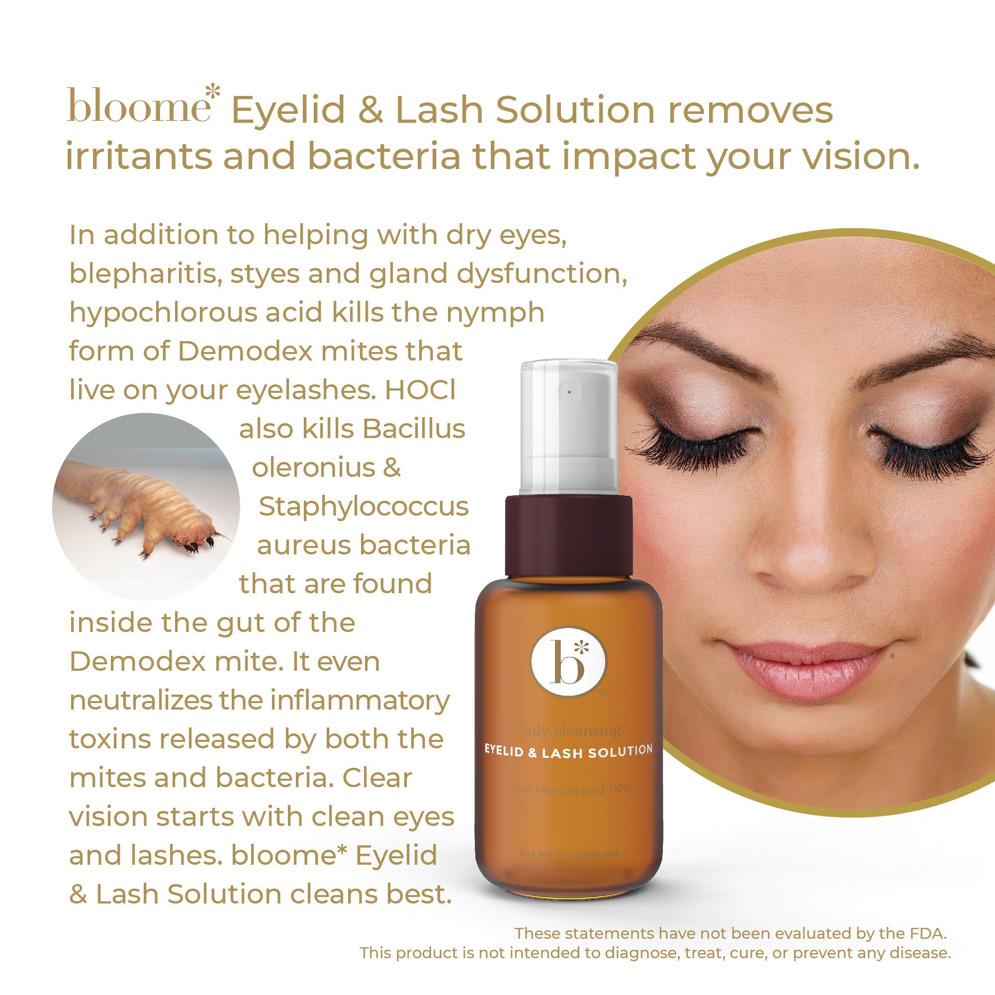 Bloome Hypochlorous Acid Eyelid and Lash Solution, .02% (1.7 Ounce)